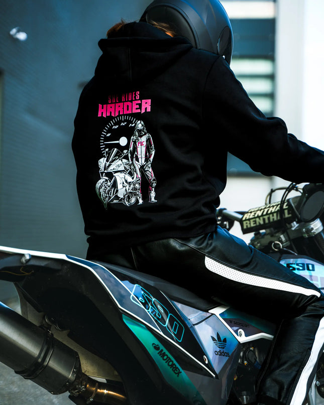 She rides harder hoodie