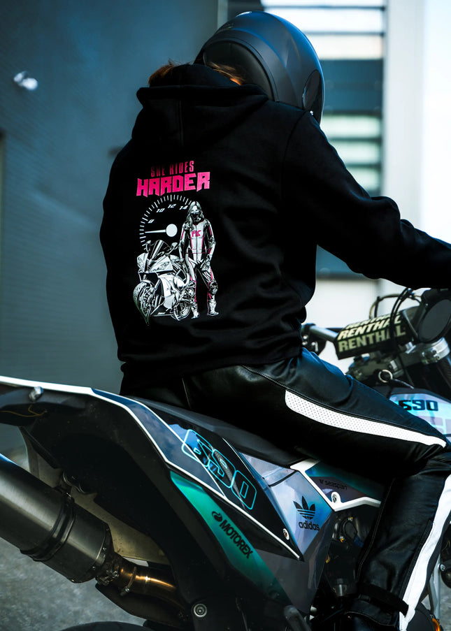She rides harder hoodie